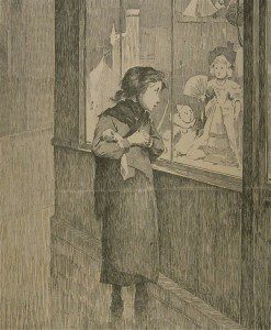fille pauvre esseule devant vitrine